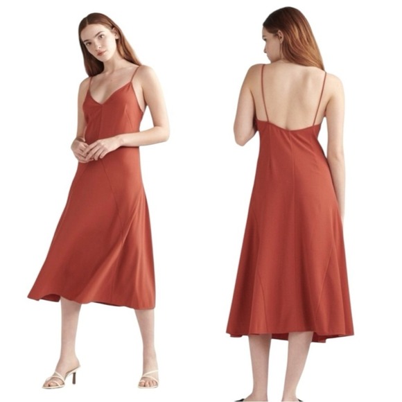 THAKOON Women's Rust V-Neck Midi‎ Slip Dress Size 4 - Picture 1 of 12